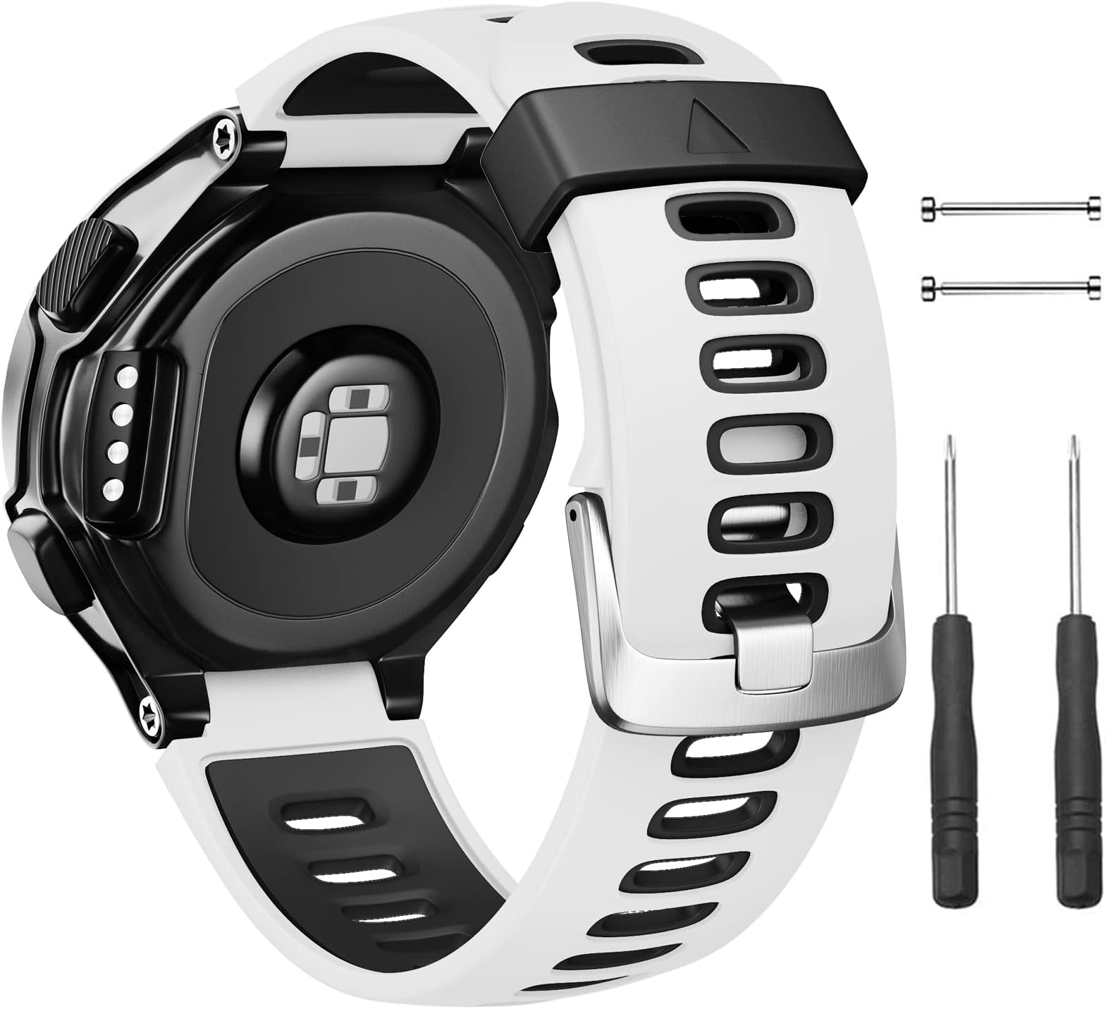NotoCity for 735XT Watch band/Forerunner 235/230/ 220/620/ 630 Silicone Strap Approach S20/ S5/ S6 Wristbands with Metal Buckle(White-Black)