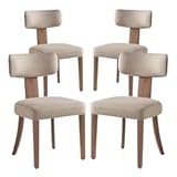 AMERLIFE Kitchen Chairs Set of 4, Modern Upholstered Chairs with Hardwood Frame and Comfortable Linen Curved Backrest & Seat, Linen Khaki