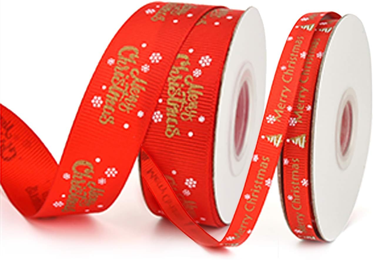 2 Rolls 10 Yard Merry Christmas Ribbon Gift Wrapping Ribbon Red Ribbons