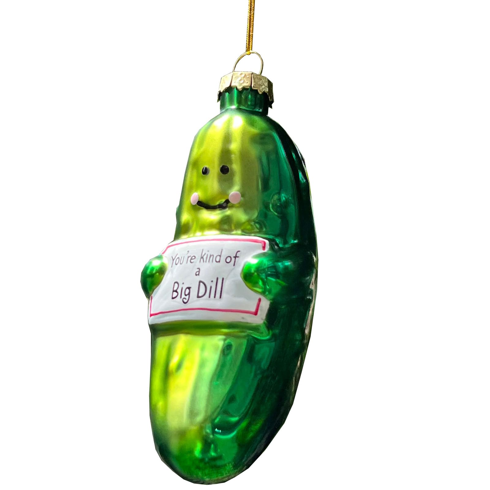 Divertido adorno de pepinillo de cristal soplado a mano para árbol de Navidad, You're Kind of a Big Dill