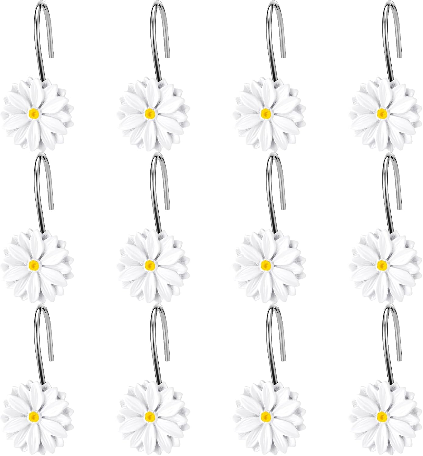 Amazon.com: 12 PCS Daisy Flower Shower Curtain Hooks Floral Decorative ...