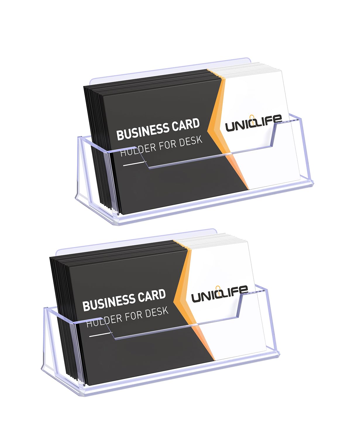Uniclife 2 Pack Acrylic Business Card Holder for Desk 1 Slot Clear Business Card Display Stand for Men & Women Desktop Business Card Organizer Card