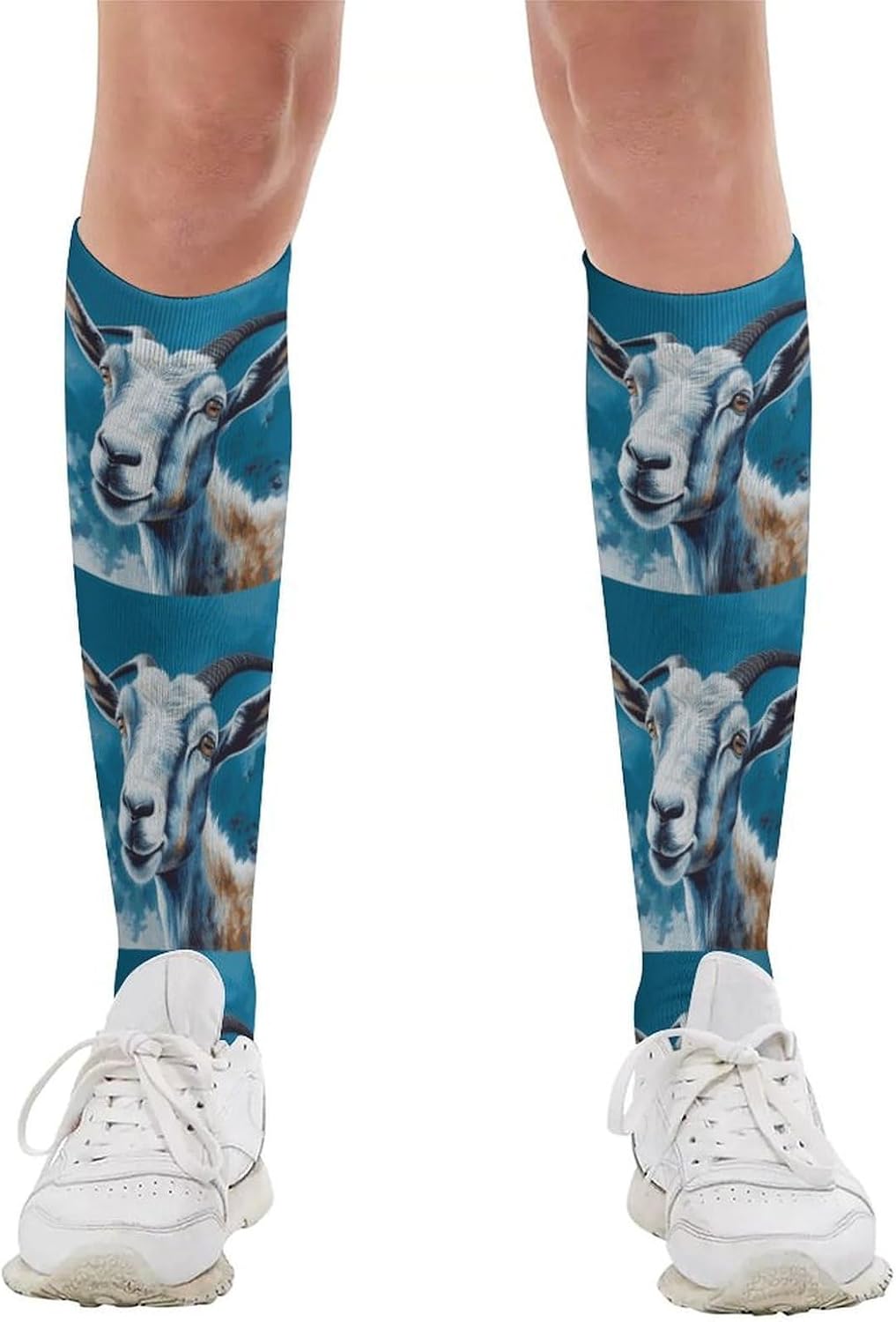 Blue Goat Print Compression Socks for Women Men Comfort Over The Calf Socks Moisture Wicking Breathable Athletic Sock