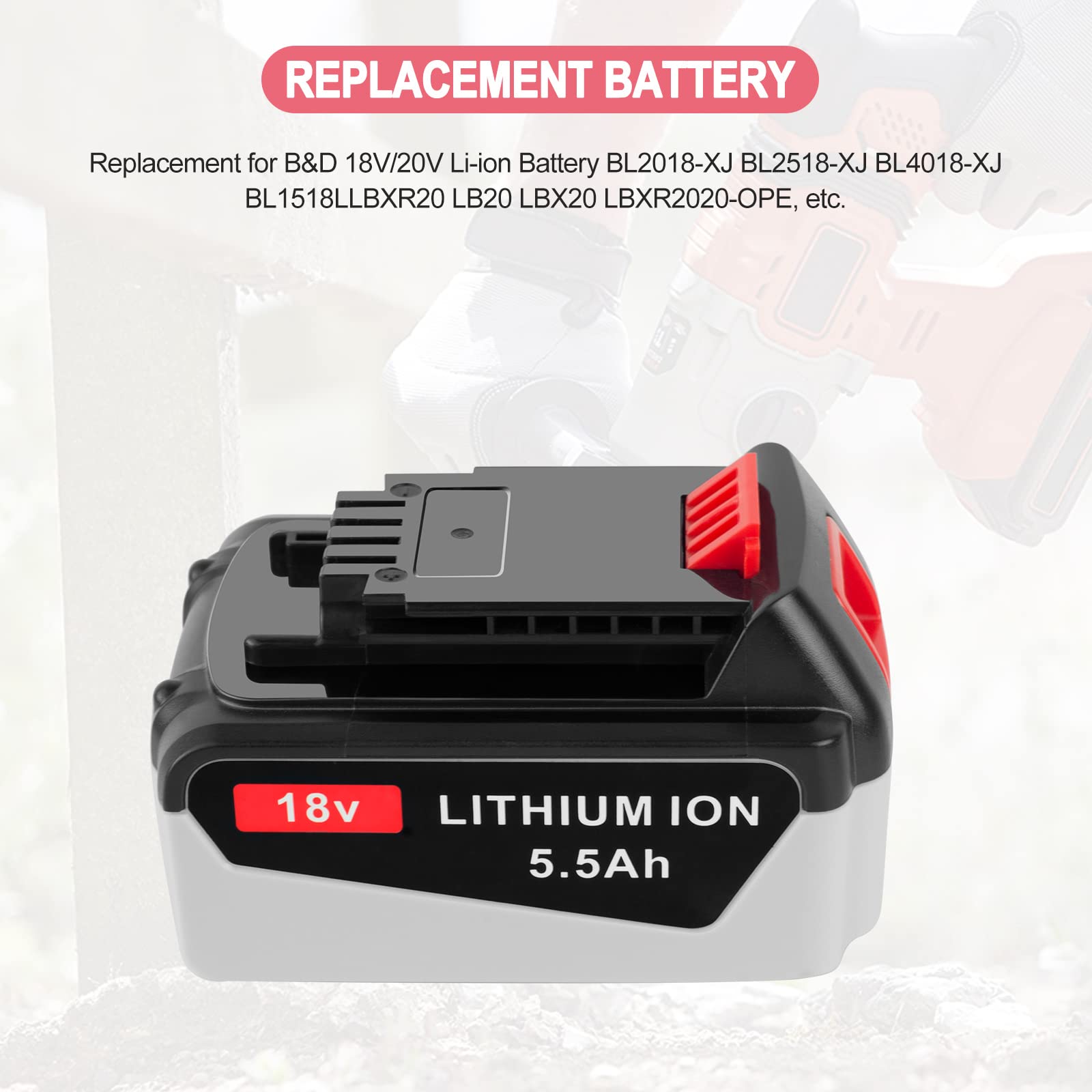 18 V 5,5 Ah Li-Ion accu, compatibel met Black Decker 18V