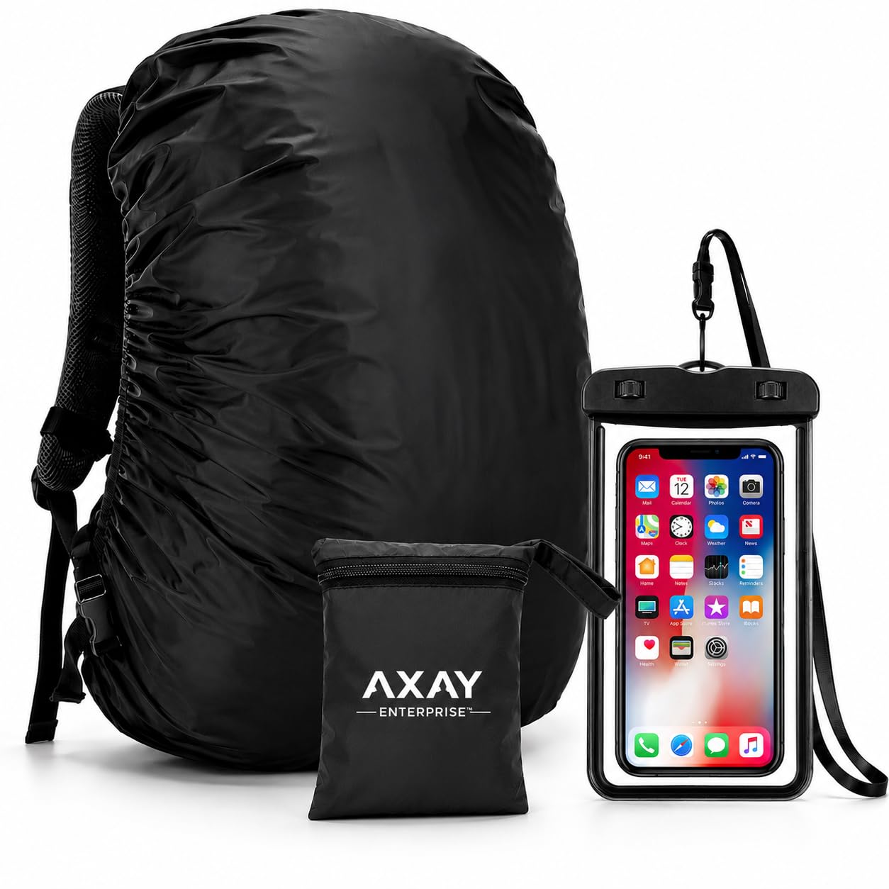 AXAY ENTERPRISE Waterproof Backpack Rain Cover, Phone Pouch, Multicolor | bag cover for rain, school laptop rucksack protector, elastic edge, storage pouch, neck lanyard, monsoon trekking travel-image-40