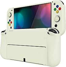 playvital Funda Suave para Nintendo Switch OLED - Carcasa Protectora Ergonómica para Joy-con, Grip Antideslizante con Tapas de Joysticks y Botones ABXY & Dirección (Amarillo Antiguo)