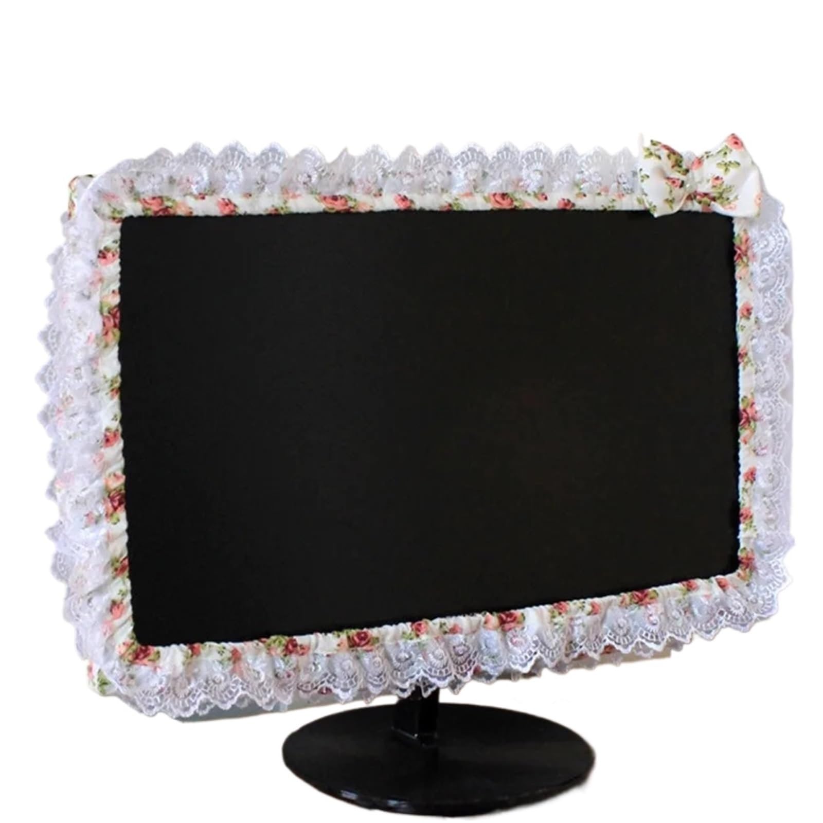 Qvorlth White Monitor Cover 2Pcs Lace Fabric Computer Frame Cover Monitor Screen Dust With Elastic Pen Pocket Bow Home Decorations(White)