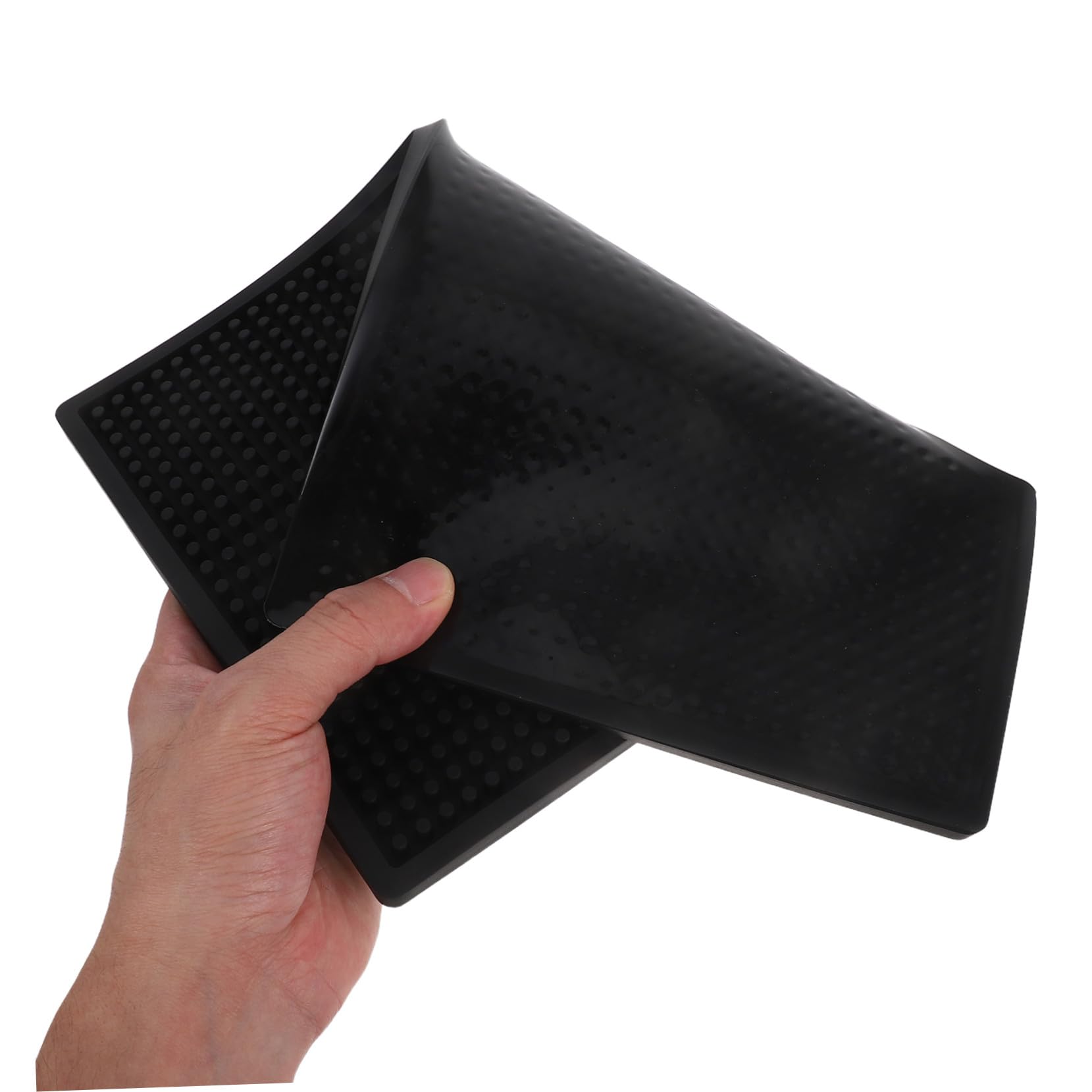 Tappetino Bar in Gomma Pvc Nero Antiscivolo per Erogatore | Formato 30, 4x17, 8x2 Cm, Profilo Irregolare, Include 1 Pezzo e 3 Cappucci