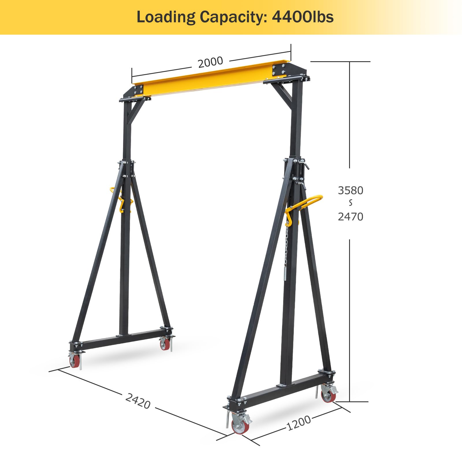 ExploreHorizon Adjustable Gantry Crane, 2 Ton Portable Lift Hoist with Height Range of 97