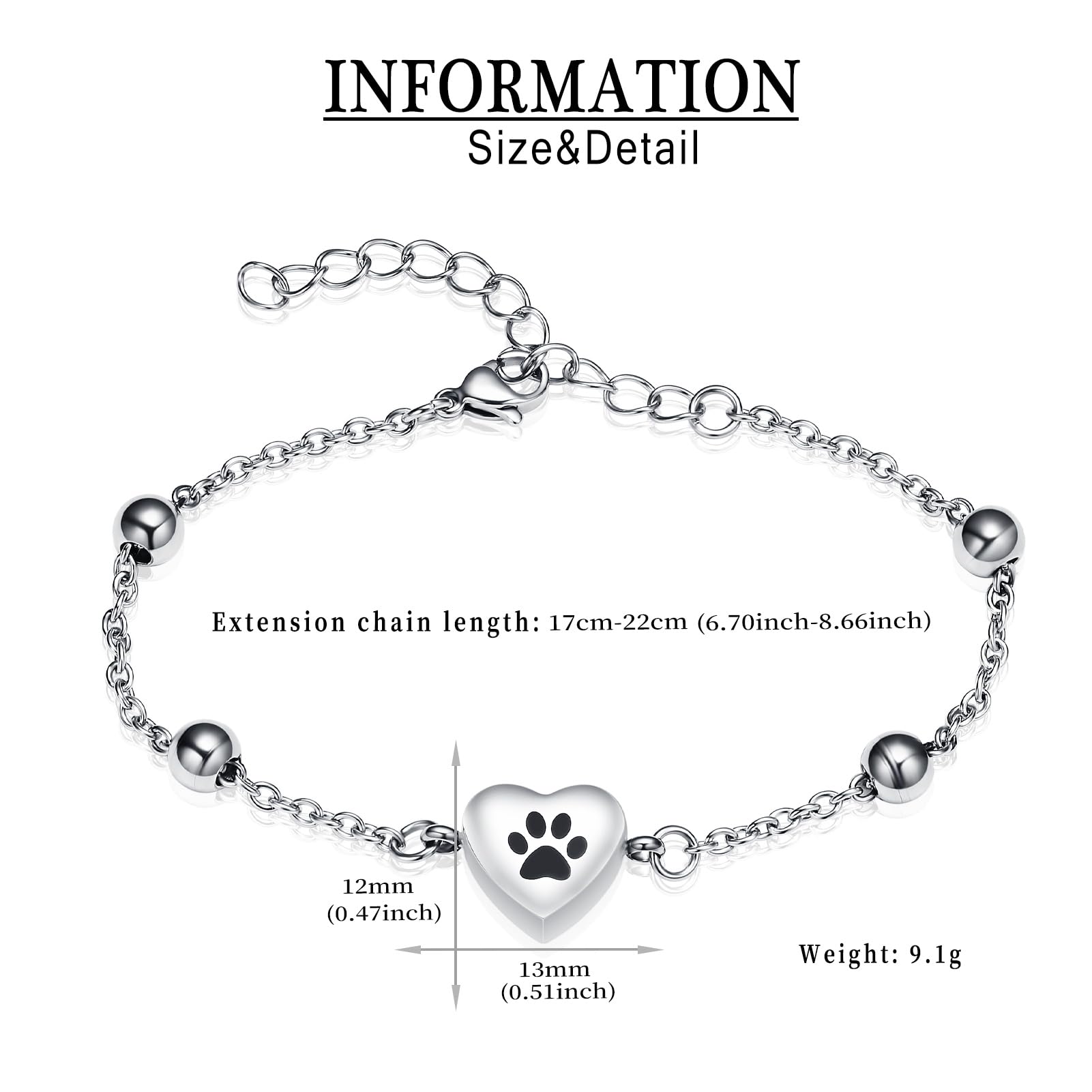 QGJNSGC Cremation Bracelet for Pets Ashes og Memorial Bracelet for Ashes Paw Print Cremation Jewelry Urn Bracelet for Women
