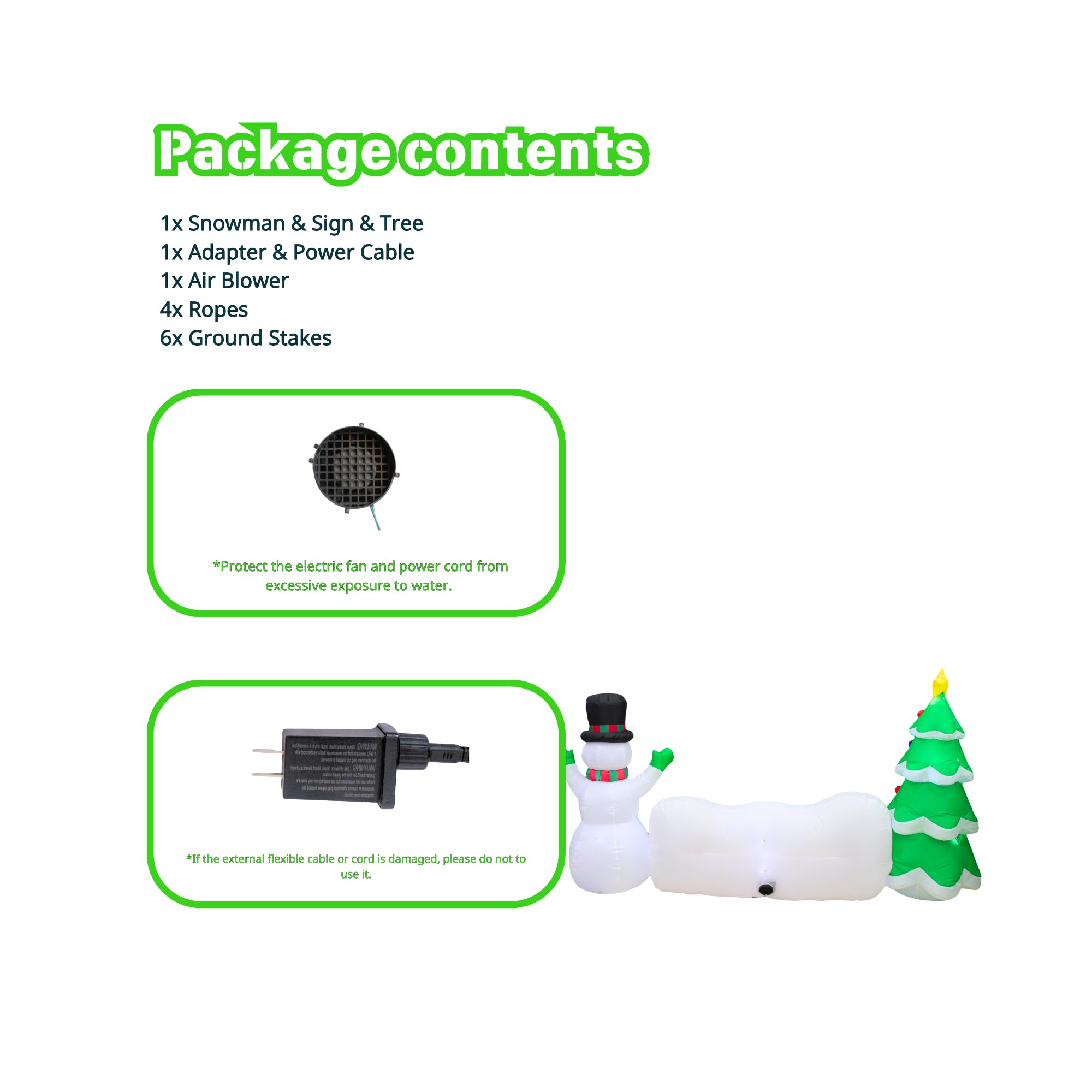 PTS Muñeco de nieve inflable de 10 pies con árbol y letrero para decoración al aire libre, decoraciones de patio inflable de Navidad, luces LED integradas, decoración divertida para interiores y
