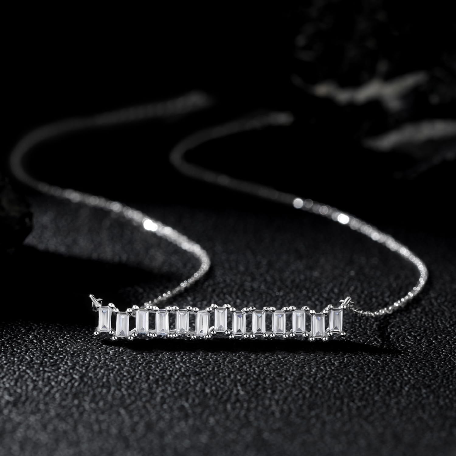 Necklace for Womens Baguette-Cut Bar Dainty Pendant Women Necklaces Sterling Silver Modern Fashion Jewelry - Image 3