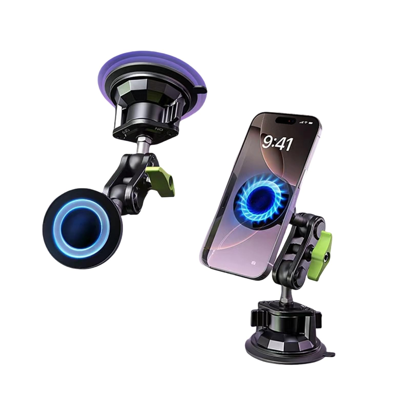 EMEBAY Supporto Magnetico per Auto, Lega di Alluminio Resistente al Calore | per Cruscotto/Parabrezza, Supporto per Telefono da Auto per Smartphone/Telecamere, Stabile, Anti-vibrazione a 360°