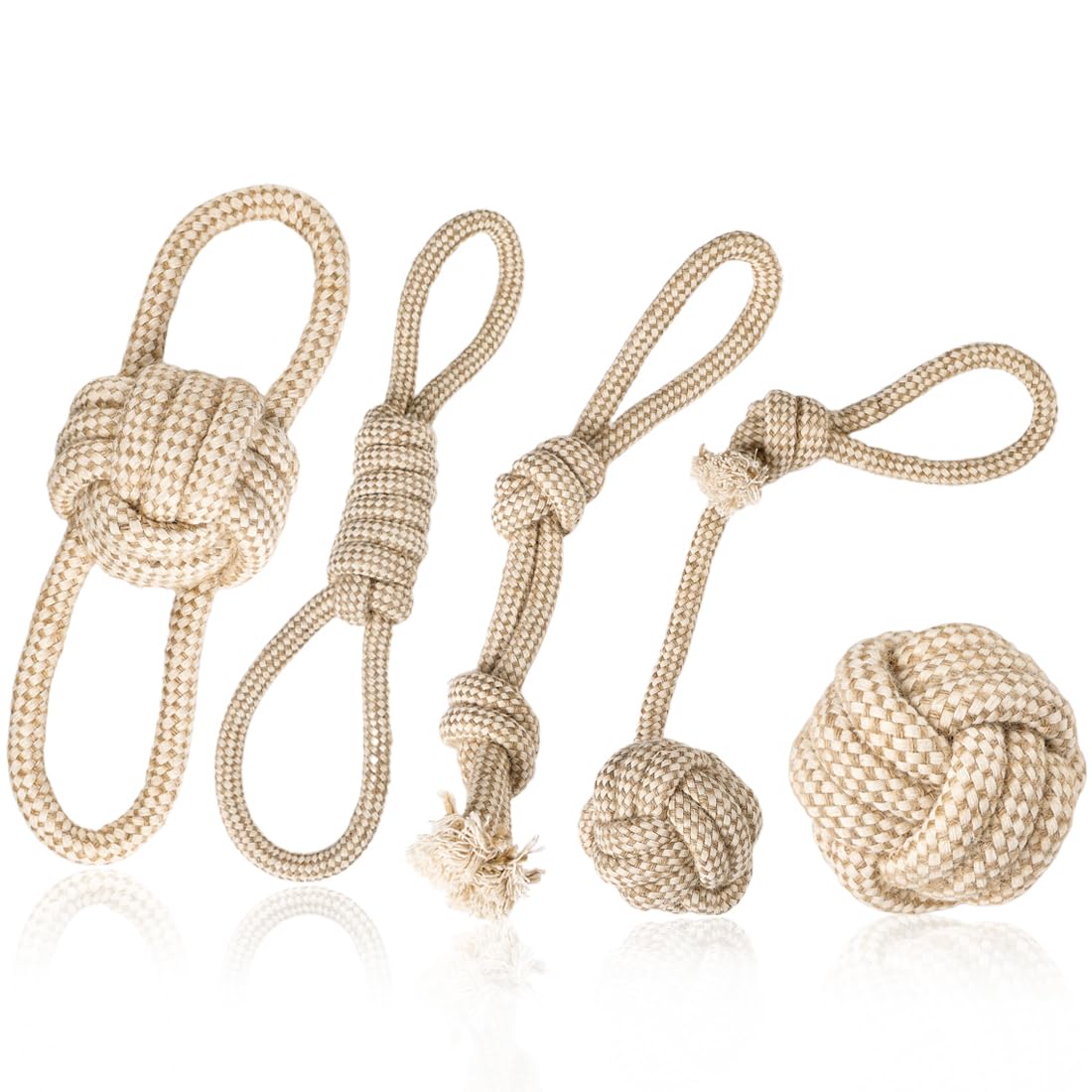 KSIUW 5pcs Juego de Juguetes para Perros Cachorros Kit - Juguetes de Cuerda para Perros, Juguete Masticable para Perros Indestructible, Pelota con Cuerda para Perros Pequeños/Mediano