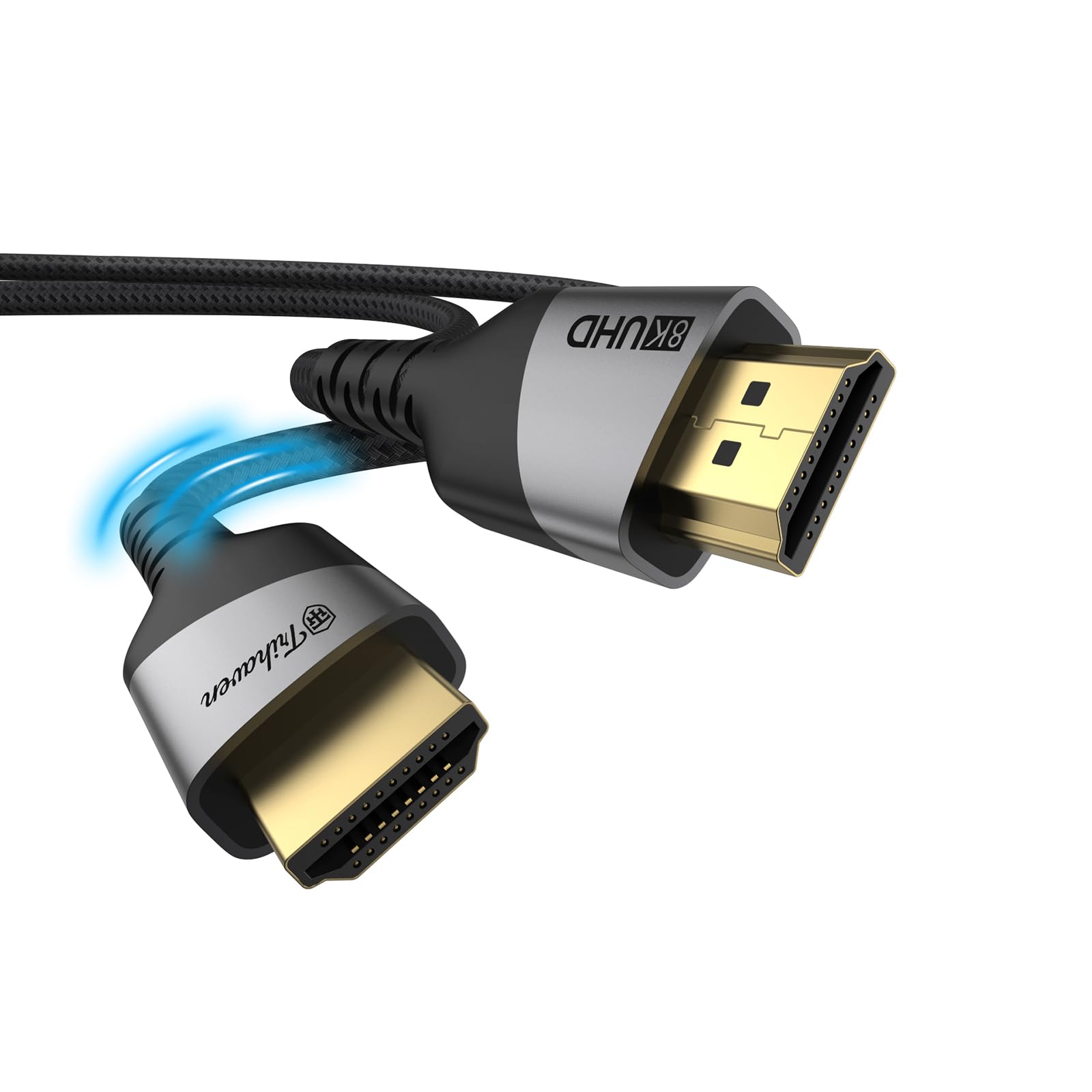 Cavo HDMI 2.1 8K a 60 Hz, 4K a 120 Hz, cavo HDMI intrecciato ad altissima velocità 48 Gbps con HDR dinamico, eARC, Dolby Vision e 3D, compatibile con TV, monitor, laptop, PS5, Xbox Series X