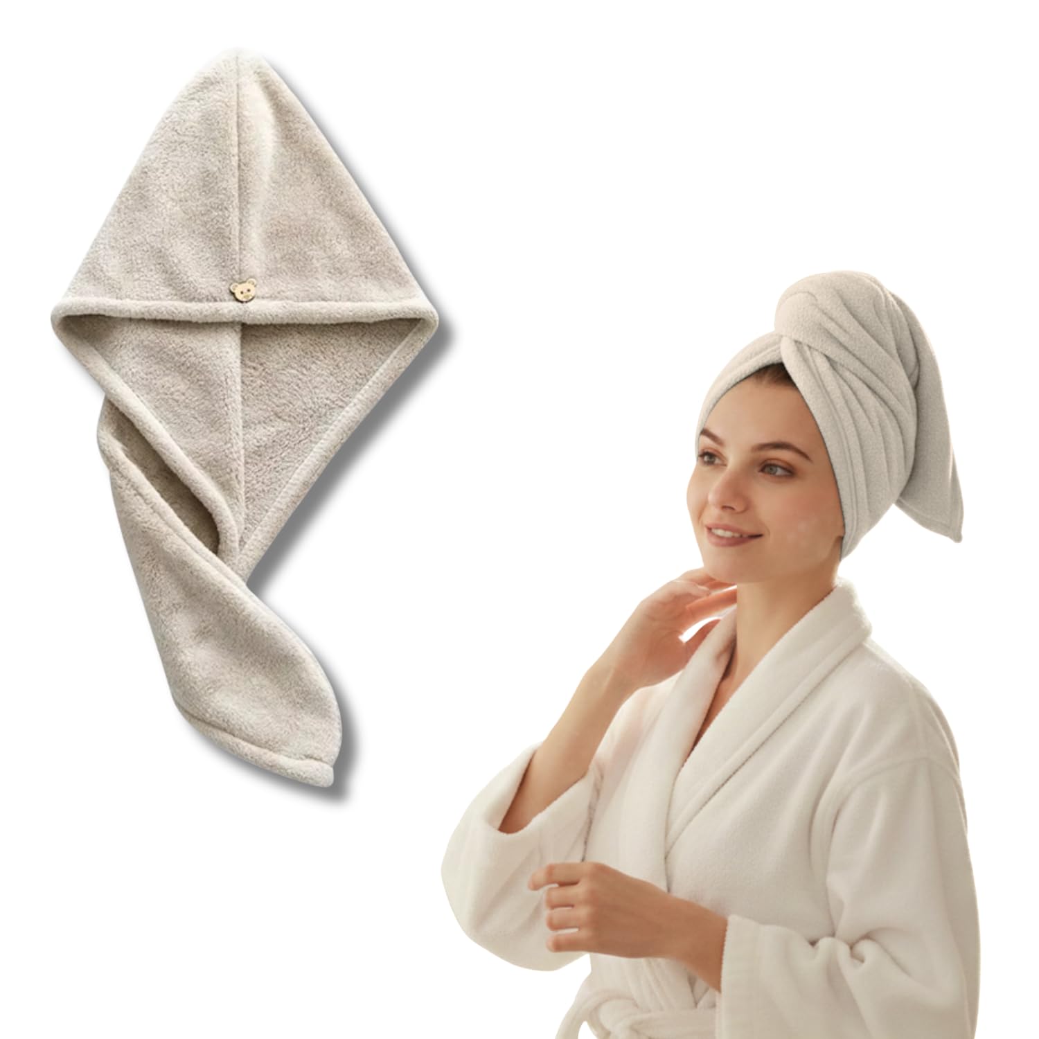 Hair Drying Towel, Microfiber Hair Towel, Hair Hat, Dry, Fast, Lightweight, Absorbent, Soft, Turban, Hair, Anti-Frizz, Adjustable, Durable, Frizz Free (Beige)