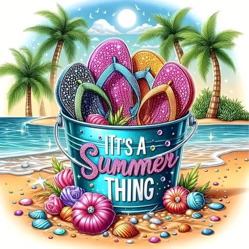 askkqtx Summer Beach Diamond Art Kits for Adults Metal Bucket on Sandy Beach Diamond Painting Kits for Beginners DIY 5D Round Full Drill Crystal Rhinestone Dots Gem Art Craft Home Decor 14x14 Inch