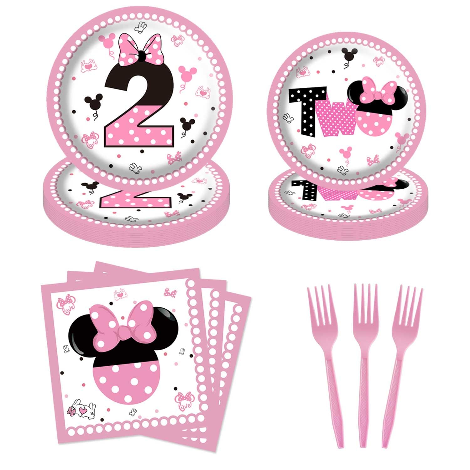 80Pcs Oh Twodles Pink Second Birthday Plates 2nd Party Supplies Decorations for Girl Baby Bday