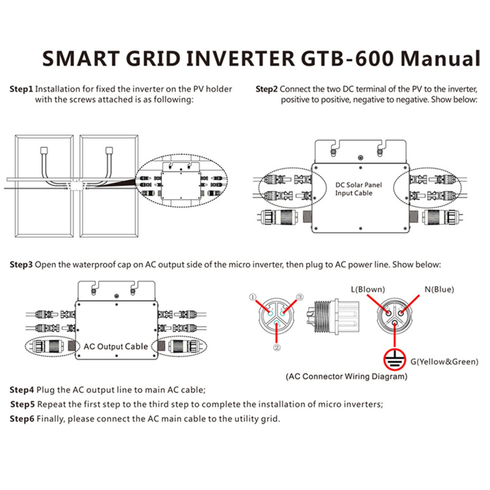 Inverter A Griglia 600/800W,Micro Inverter Solare Impermeabile Ip65,Micro Inverter in Lega di Alluminio,Impermeabile Ip65 MPPT Dc22-50V Pv Input AC 110/220V Output Pannello Solare,800W-220V