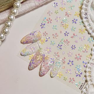 2 Sheet Colorful Mini Flower Nail Art Stickers for Women 3D Relief Shiny Glitter Design DIY Nail Art Decals for Manicure Art Enthusiasts