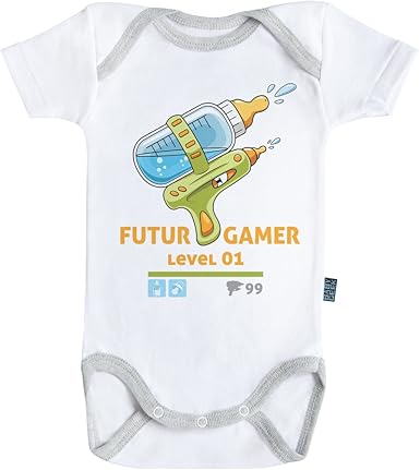 Baby Geek Futur Gamer Lvl 1 Body Bebe Manches Courtes Coton Blanc Coutures Grises Amazon Fr Vetements