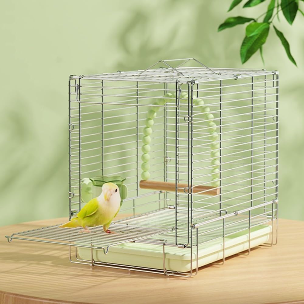 Jaula para pájaros, Jaula para Loros con Bandeja Plegable y Asas Dobles para facilitar la Limpieza y el Transporte de Aves, Ideal para Uso en Exteriores. Jaula de Viaje para pájaros (Blanca)