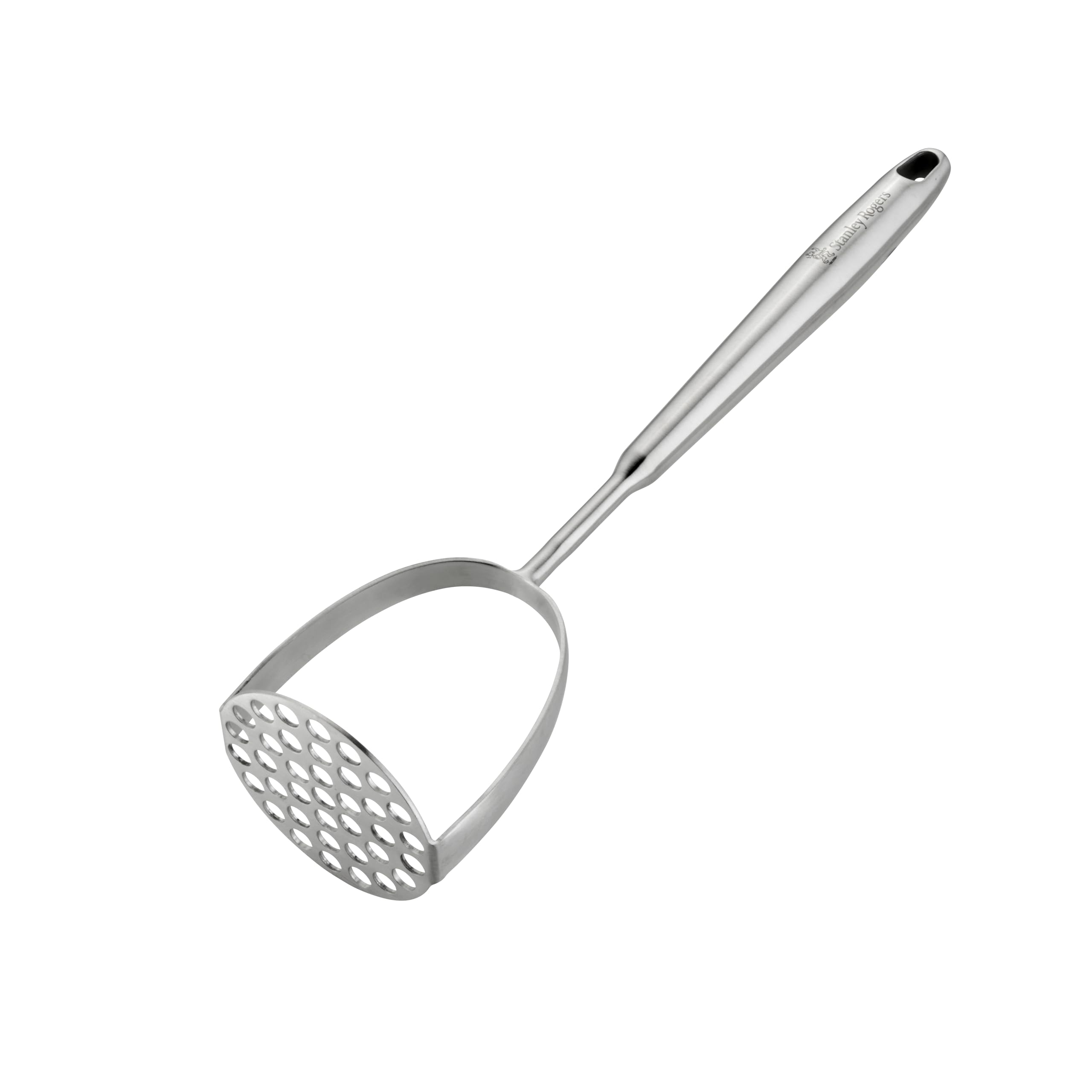 Stanley Rogers Monobloc Stainless Steel Potato Masher, Satin Finnish Kitchen Utensil with Wide Mashing Plate, Hanging Loop & Dishwasher Safe, Crushing Tool for Fruit & Vegetables, 33x8x2.1cm