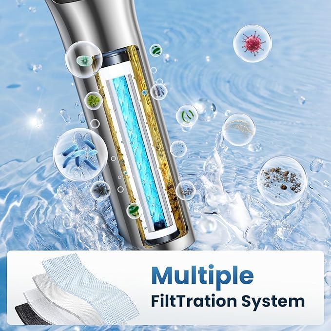 Miniatura 4 de Sistema de ducha de filtración avanzado con mano  Cabezal de ducha de alta presión de 3 pulverizadores para agua dura, suavizador de agua