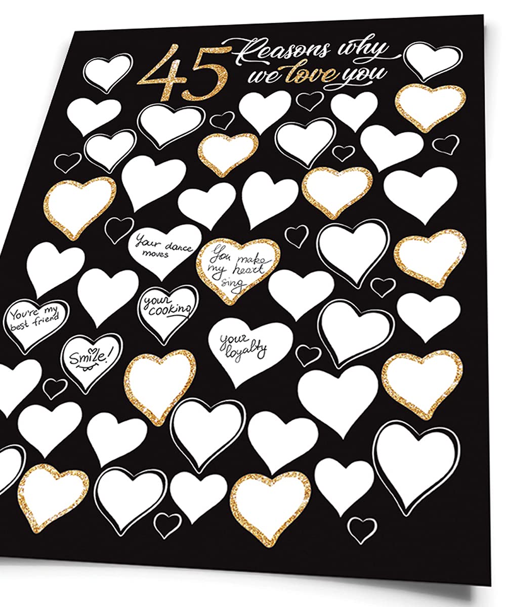 11x14 in 45 Reasons Why We Love You Poster Print - 45th Birthday Party Decorations for Men or Women // 45th Birthday Gift // Anniversary Gift For Her or Him // Guest Book (Gold, 45 Reasons)