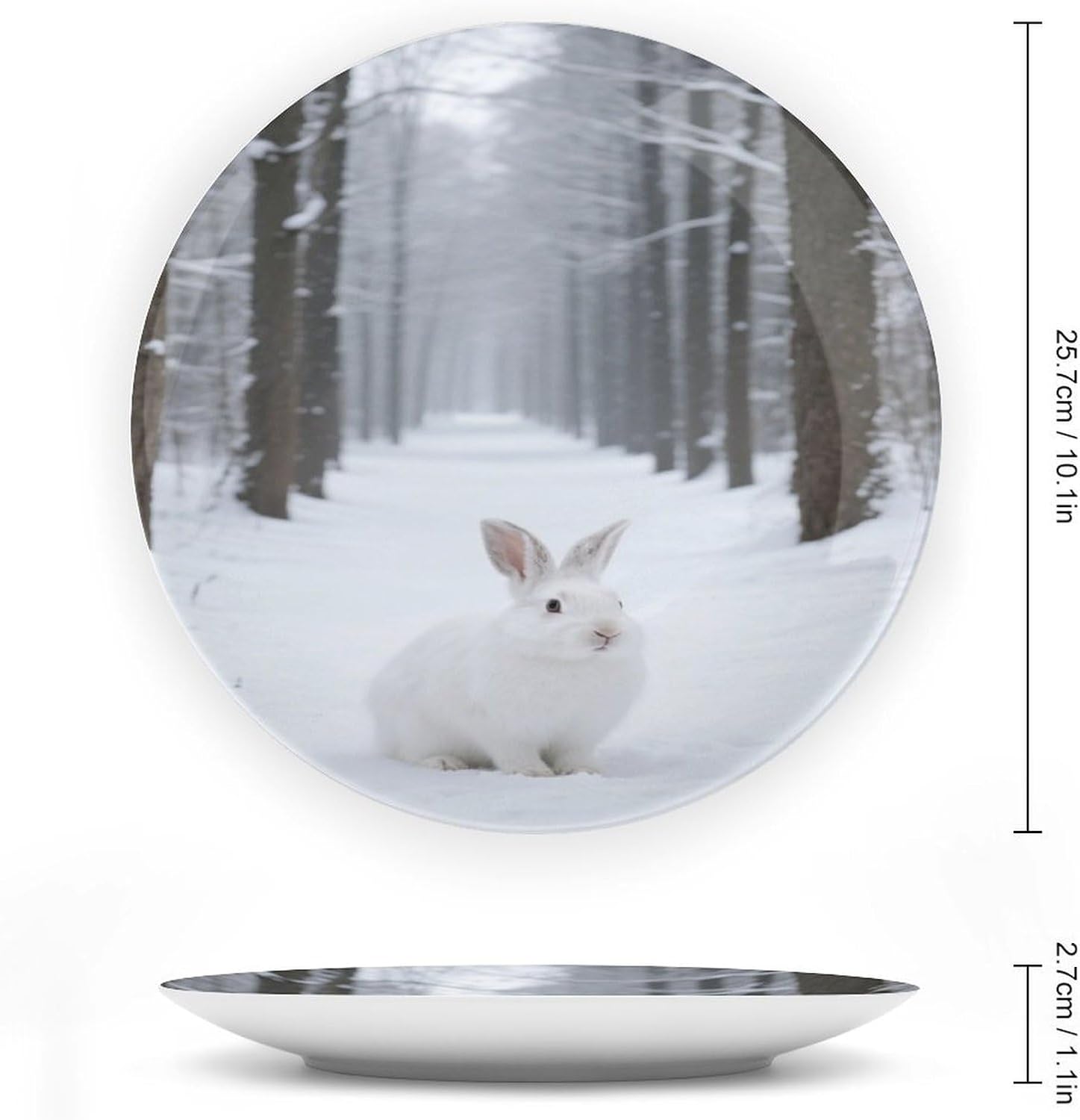 Bone China Decorative Plates White Rabbit in The Snow Ceramic Decorative Plate Wall Decor with Display Stand Ceramic Ornaments for Wall Hanging Decoration