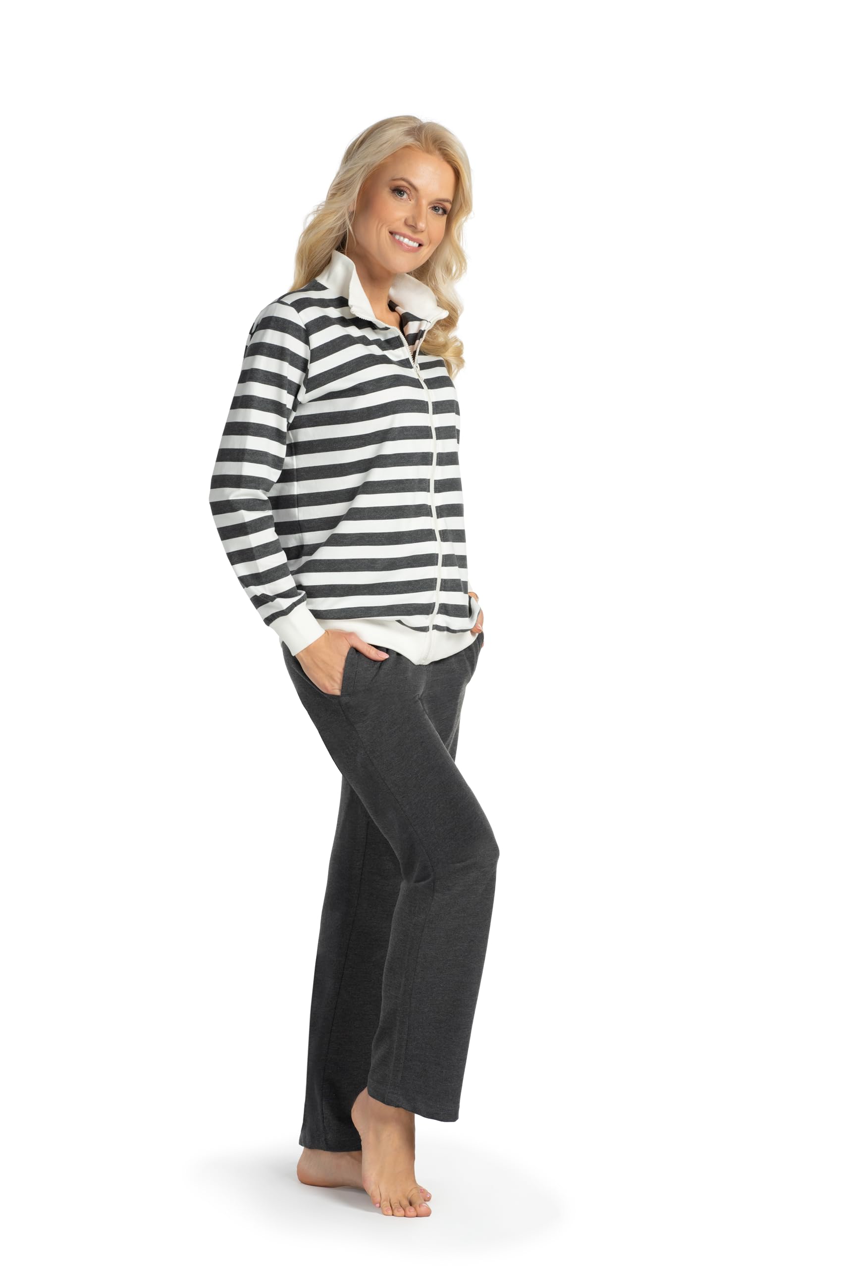 Consult-Tex Damen Pyjama Freizeitanzug Hausanzug Homewear Suit Jogginganzug Pyjama Baumwolle Reißverschluß DW770