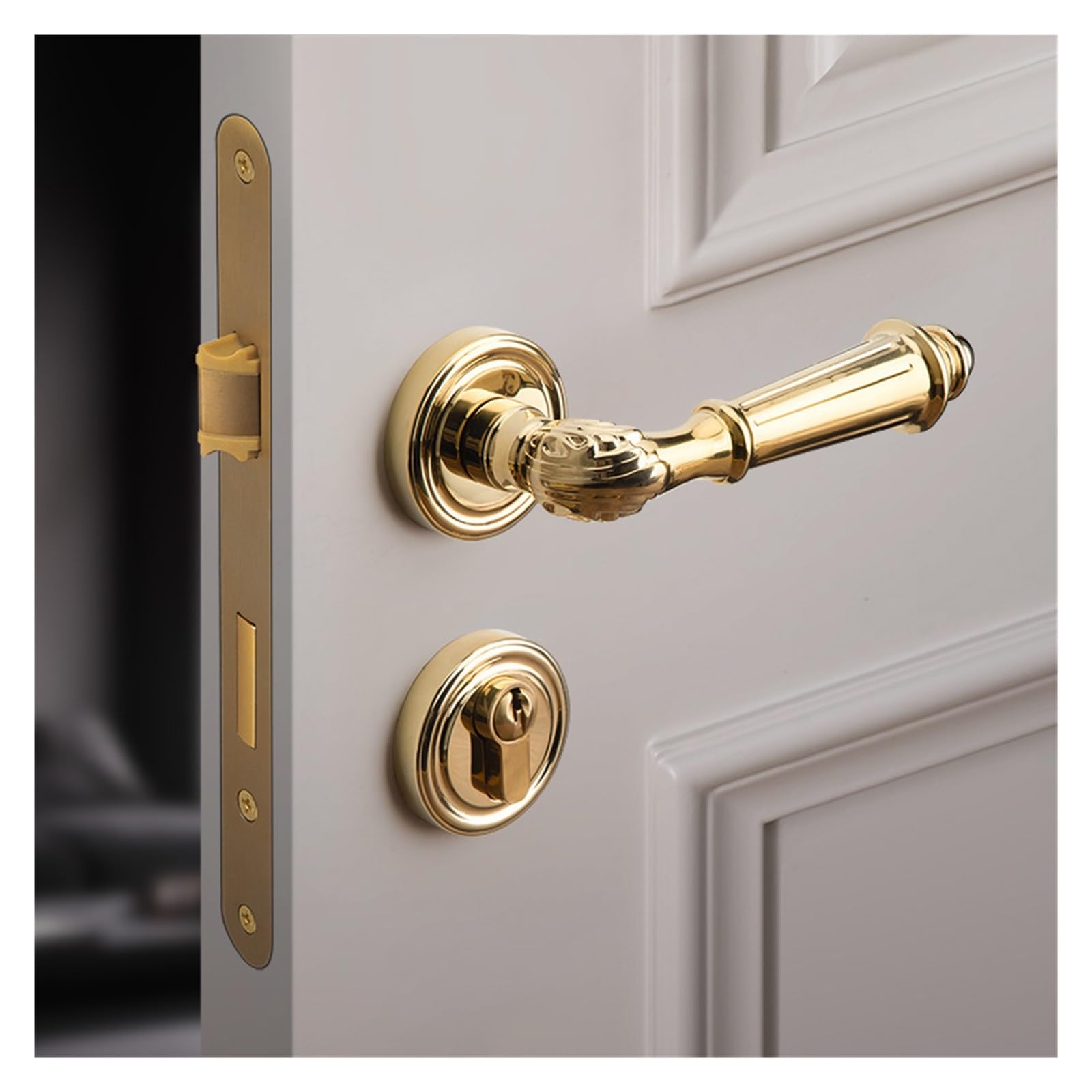 Cerradura de puerta latón dorado brillante, simple, europea, francesa, cobre puro, silenciosa, manija magnética for baño y hogar(Silent model)