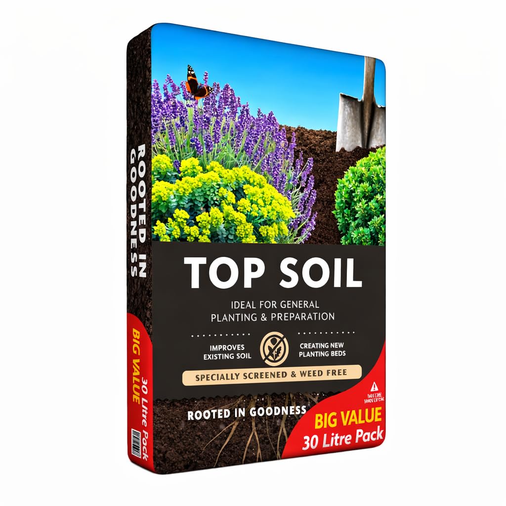 Premium Garden Top Soil 30L – Peat-Free Nutrient-Rich Topsoil for Healthier Lawns, Beds & Borders – Improves Drainage, Boosts Plant Growth