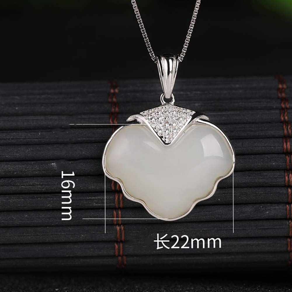 Jade Kette Damen, Smaragd Schmuck, Jade Stein, Sterling Silber im Chinesischen Stil Retro Sterling Silber WeißE Jade-AnhäNger-Halskette, 18 "(mit Geschenkbox), Unisex