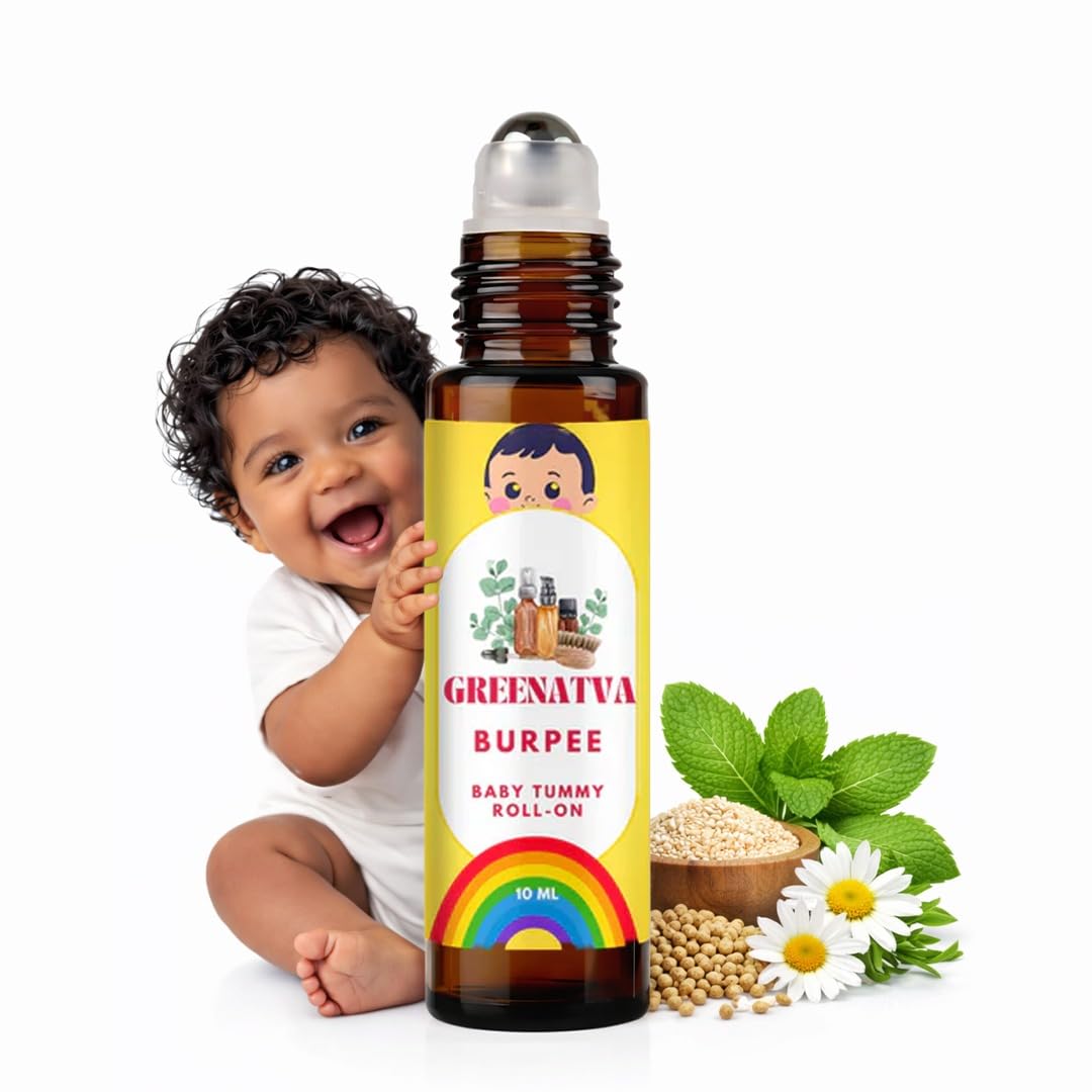 Burpee By Greenatva - Tummy Roll On for Baby Colic and Gas Relief, Reduces Fussiness, Heeng, Fennel (Saunf), Spearmint, Roman Chamomile Essential Oil Based, Hing Roll On for Baby, 10ml per bottle, Lasts More Than 60 applications, Organic, Plant Based and Vegan-image-19