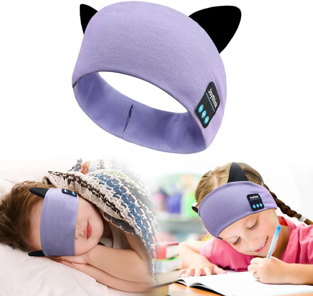 Joythink Kids Bluetooth Headband Headphones Sleep Mask Wireless Earphones Built in Thin Speaker Adjustable Sports Headset Sleep Headband for Girls Boys Toddler Children Baby Travel Study Purple