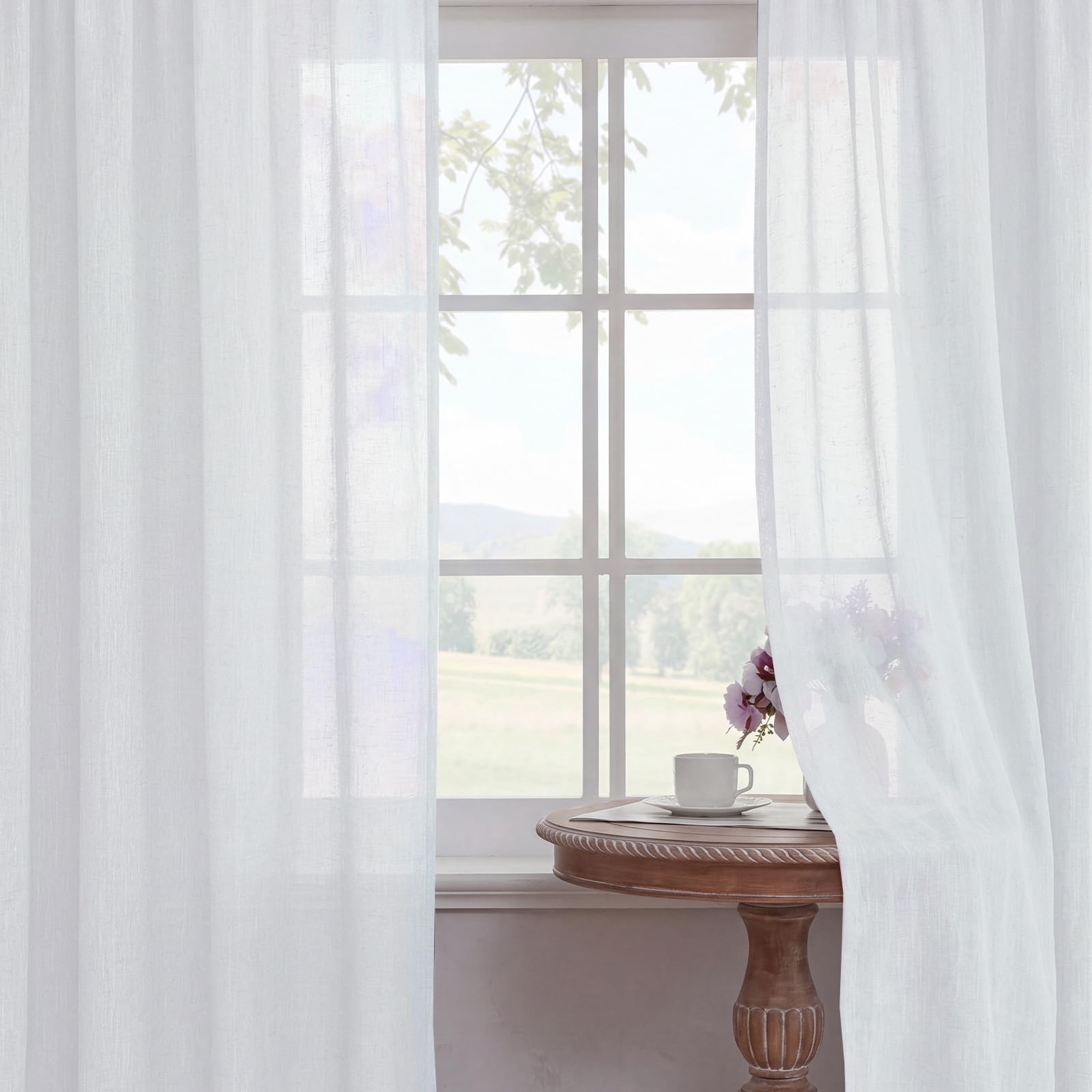 BellaHills Gardinen Leinenoptik Vorhänge Leinen mit Ösen Fenstervorhang Wohnzimmer Leinenstoff Halbtransparent für Schlafzimmer 2er Set 230cmx140cm (HxB) Weiß