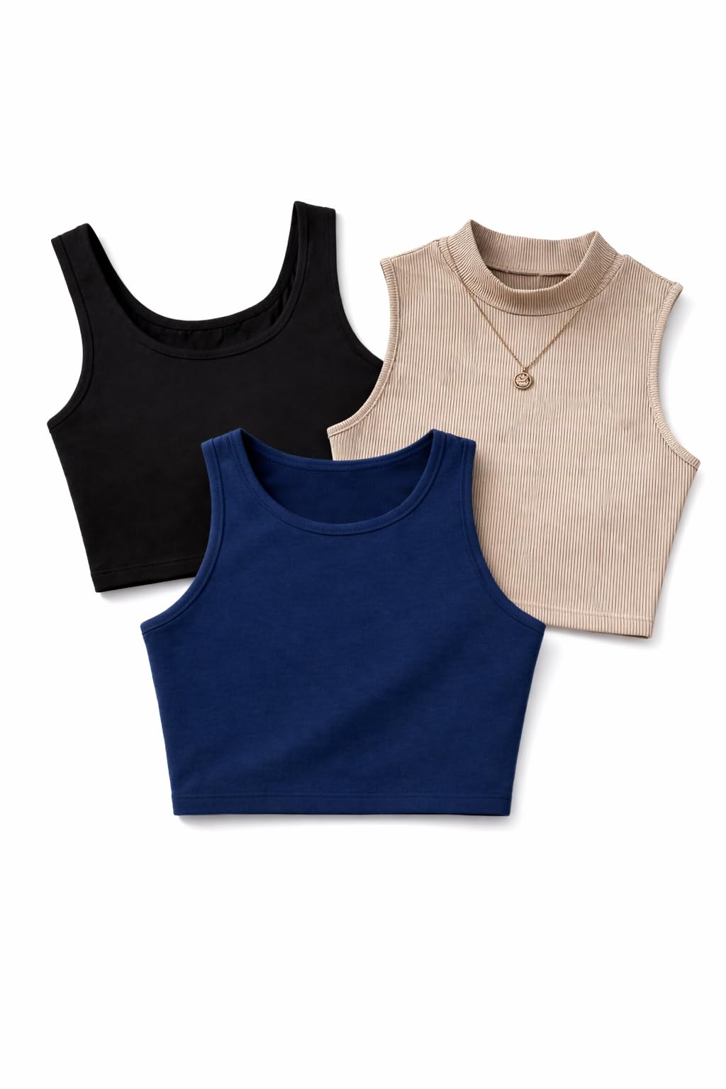 toochki Tops for Women Crop Top for Women's Tank Activewear Tee Sports Casual Round, Square, High Neck Cotton Camisole Pack of 3-picture-17