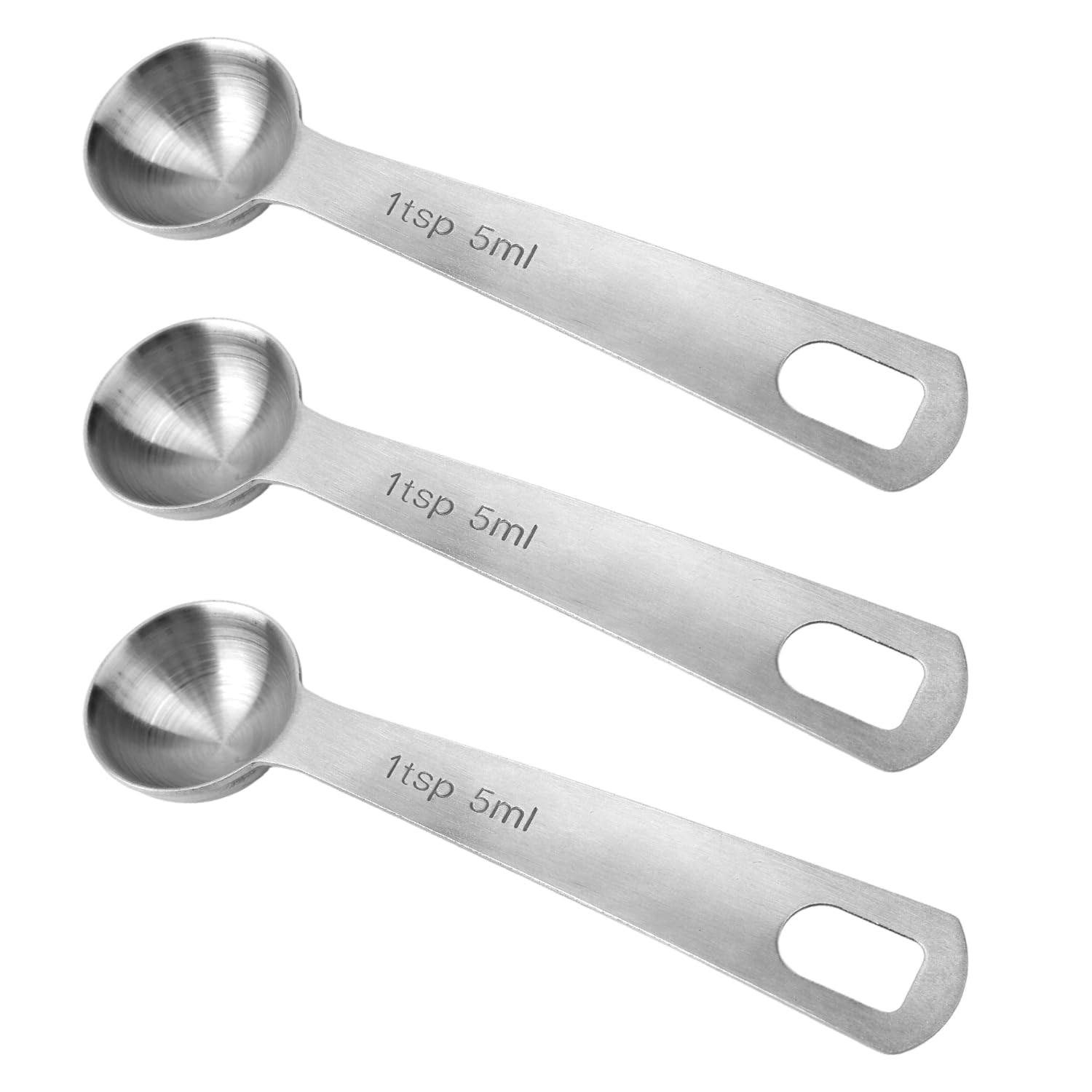 Tinoaly 3pcs 5 ml 1 Tsp Measuring Spoon, 5ml 1Tsp Stainless Steel Table Scoops with Hanging Hole Precise Scale Easy to Wash Metal tablespoon & teaspoon Kitchen Gadgets for Cooking Coffee Tea Spices