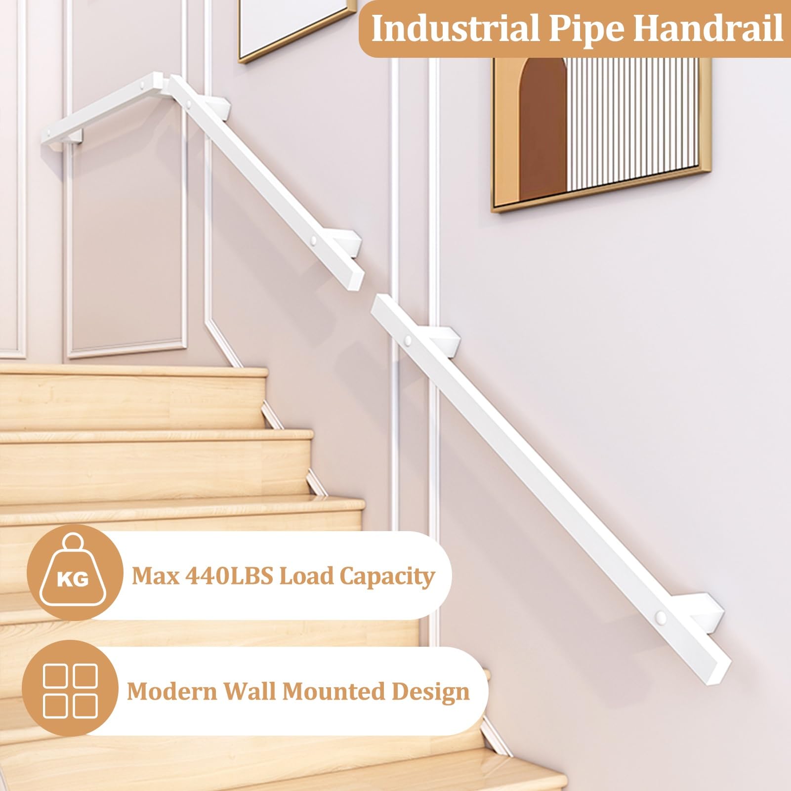 An der Wand montierter Treppenhandlauf für drinnen und draußen, weißes industrielles Treppengeländer 1.5m 2m 2.4m 3.6m 4m rutschfester Sicherheitshaltegriff mit Wandhalterungen und Metallschrauben(300