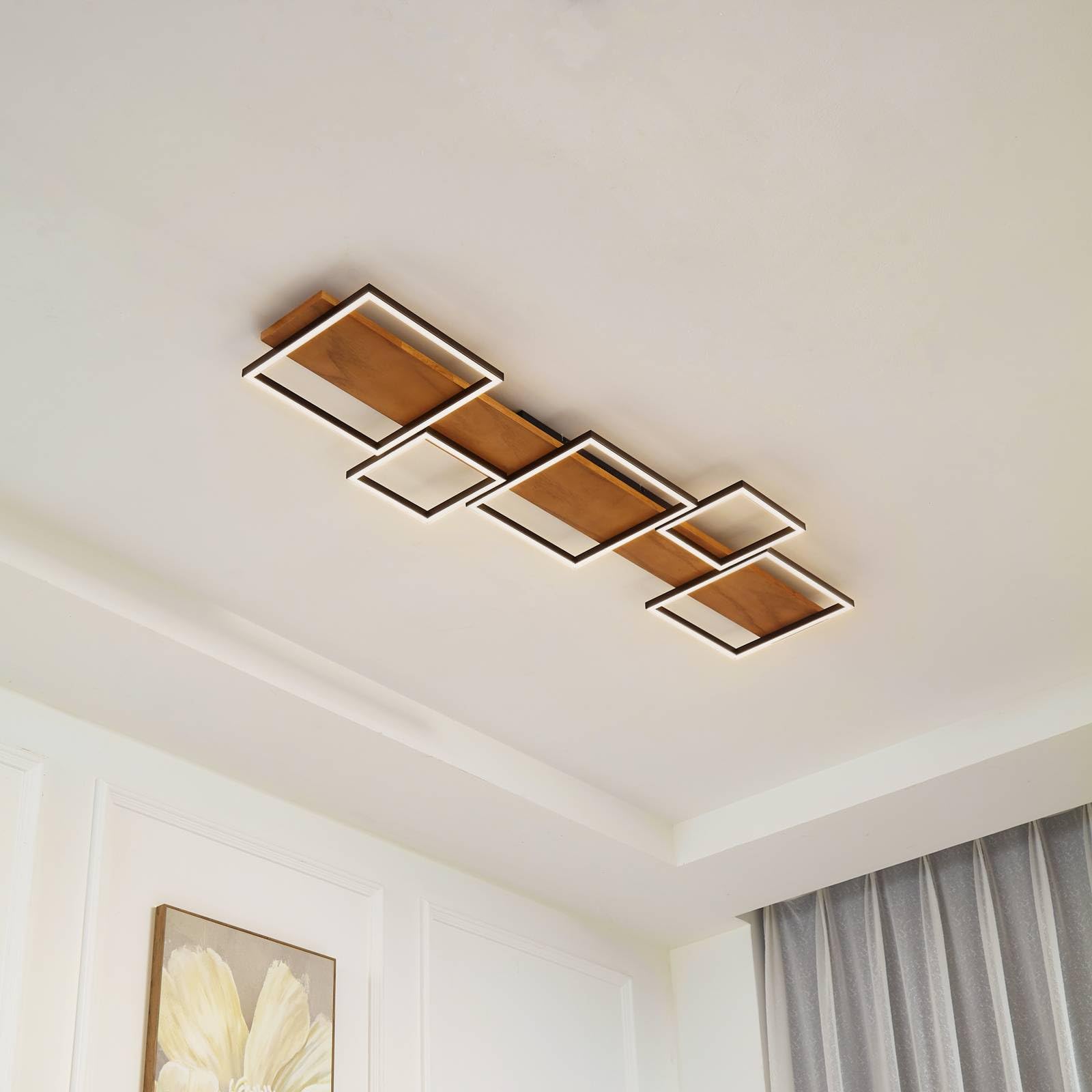 Lindby Plafoniera LED dimmerabile (Moderno) colore Ocra, in Legno ad es. Soggiorno & Sala da pranzo lampadina inclusa lampada plafoniera