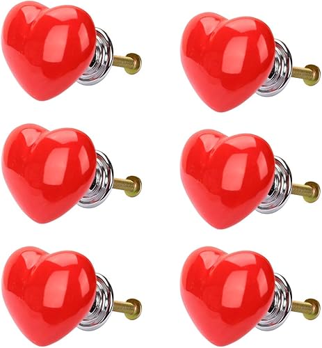uxcell 6pcs Perillas de cerámica Cajón en forma de corazón Tirador Muebles Puerta Armario Armario Armario Cómoda