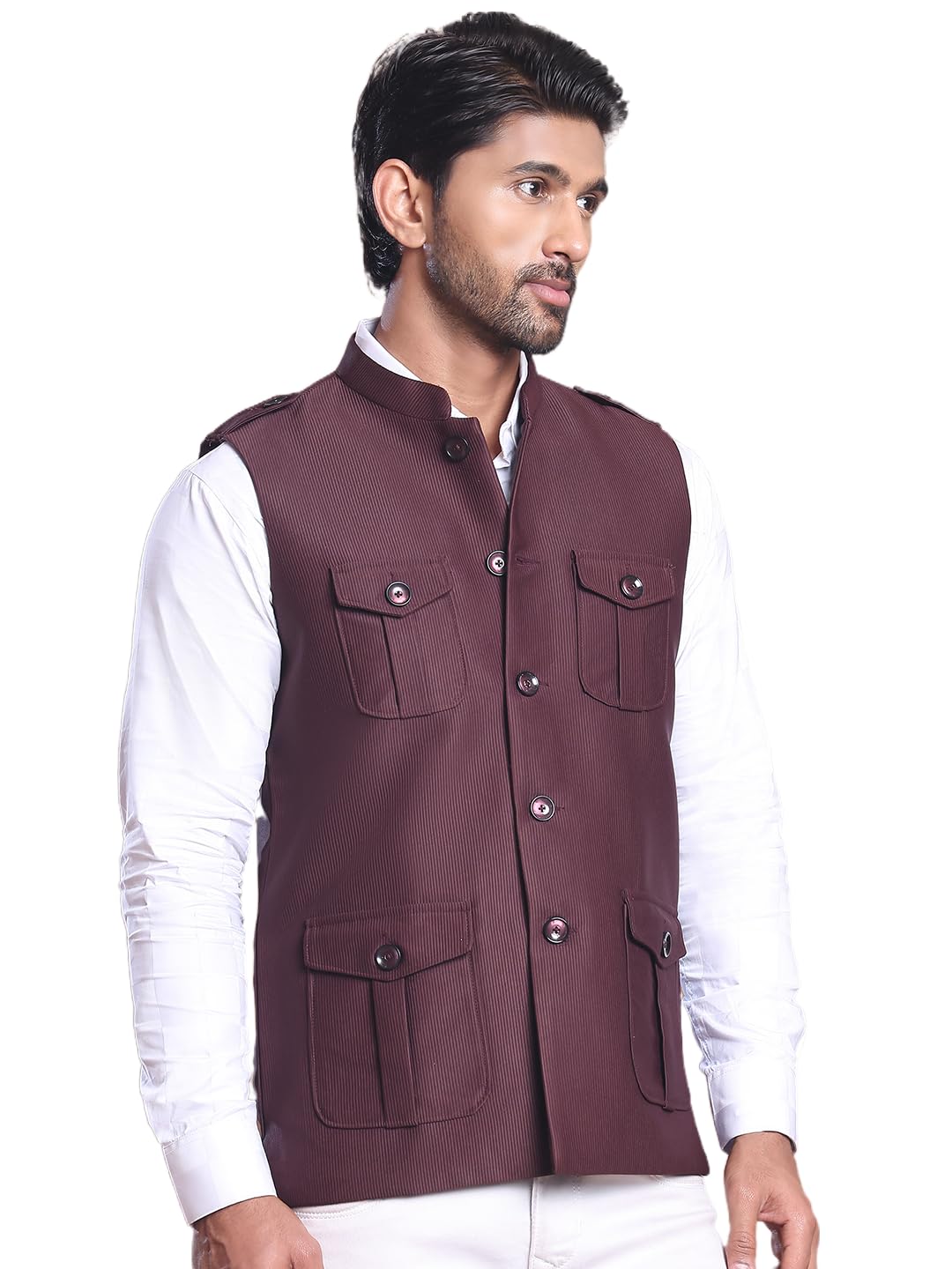 jompers Black Soild Nehru Jacket for Men (Maroon, S)-picture-12