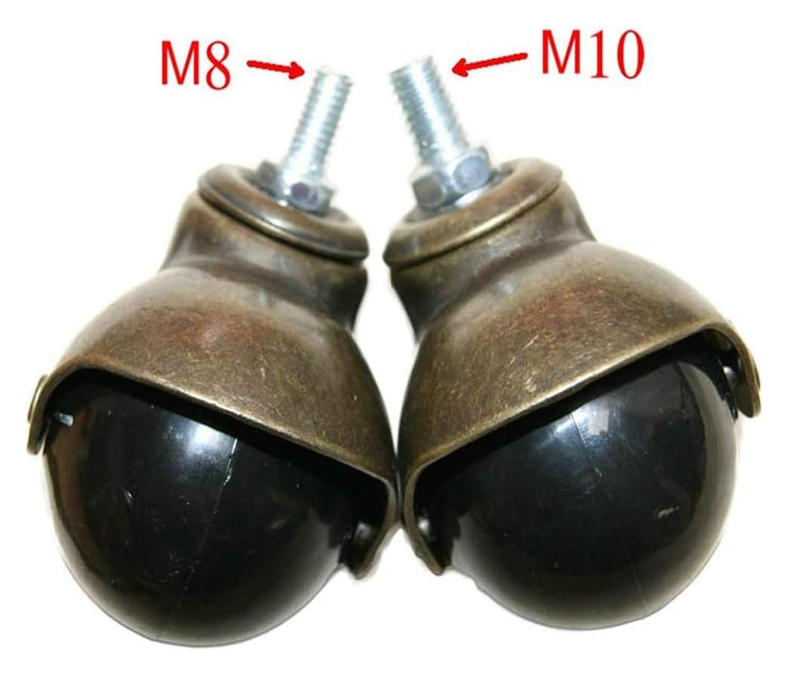 Roulettes à billes de 2 pouces, roulettes dorées antiques for meubles, roues pivotantes, établi, fixation par tige filetée M8/M10, for petit canapé, chaise de bureau(4 Pack,2in/50mmM8)