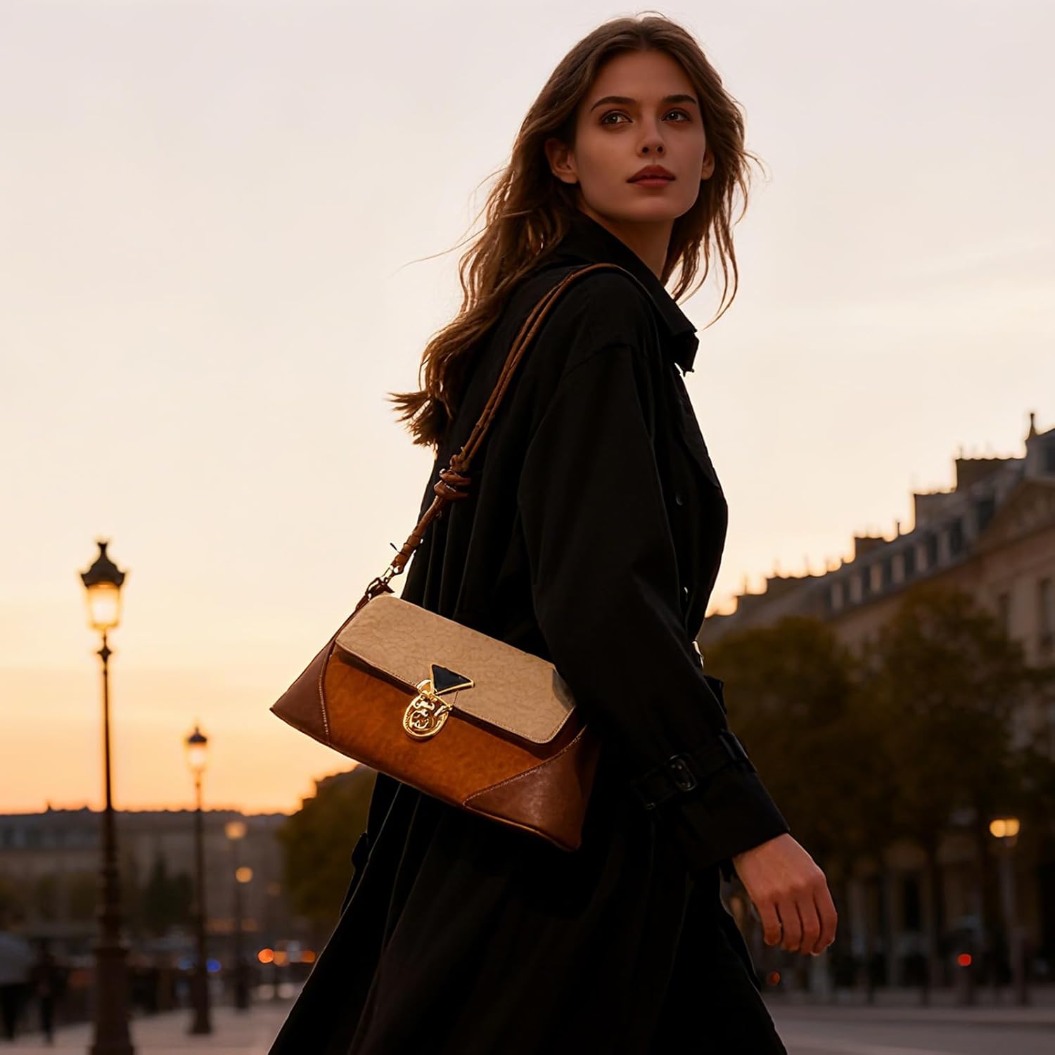 Shoulder Bag with Lock Buckle, Medium Size,Shoulder Bag Underarm Purse - Image 3