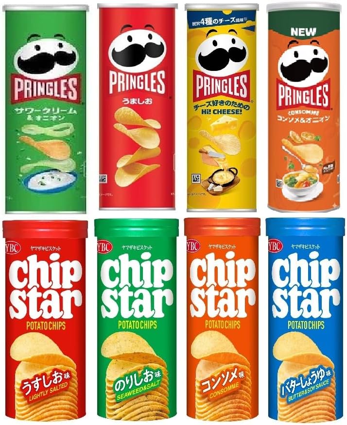 【夢の食べ比べセット】筒入りポテトチップス 8種アソート（プリングルズ＆チップスター）まとめ買い、ウェットティッシュ付き