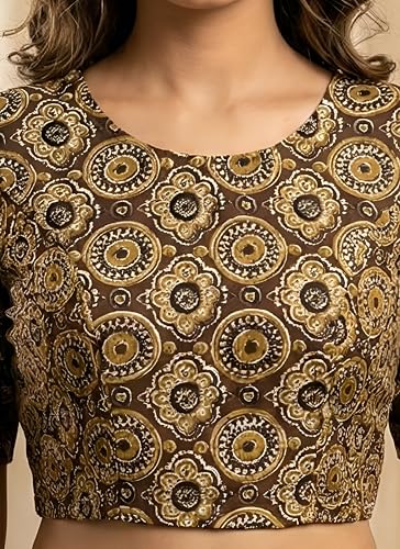 Image of Yash Gallery Women's Ethnic Printed Cotton Crop Blouse Top with Both Side Bobbin Elastic | Traditional Short Sleeve Ajrakh Patterned Boho Ethnic Wear | Casual & Festive Fashion Blouse for Women