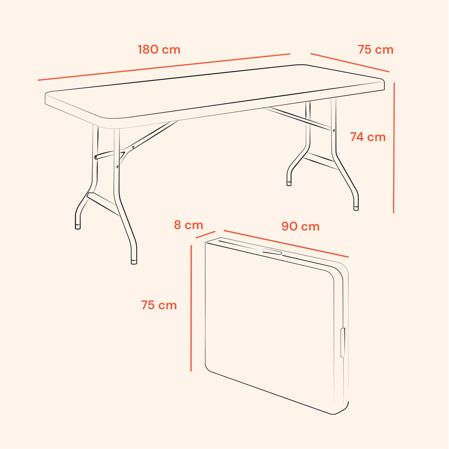 Avilia - Tavolo Pieghevole da Pranzo Salvaspazio per Cucina e Soggiorno, Richiudibile e Portatile con Blocco di Sicurezza, Superficie in HDPE per 6 Persone, 180x70x74 cm (Marrone)