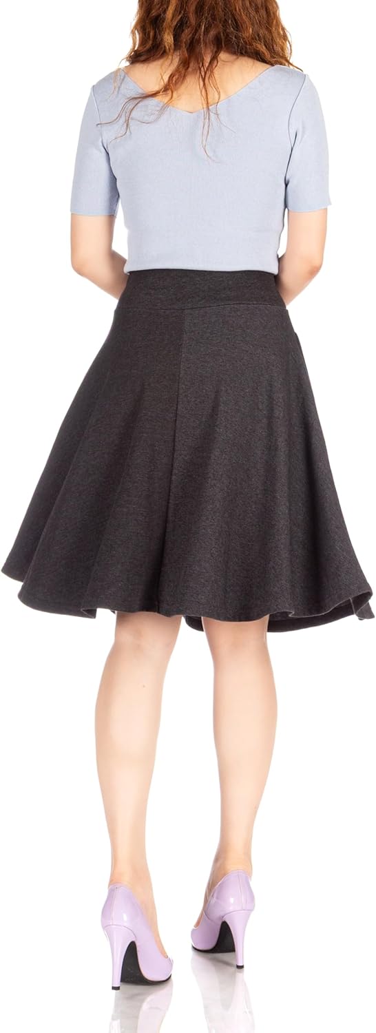 Dani's Choice High-Waisted Cotton Blend Skirt with Pockets - Knee Length A-line Flare for Business and Casual Wear - Image 5
