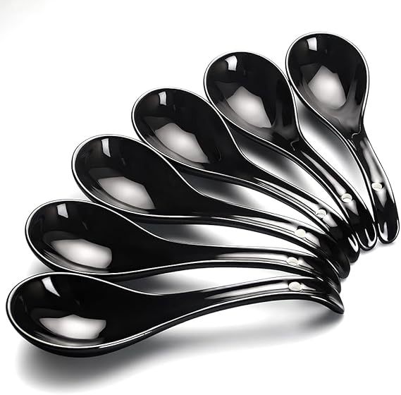 AOOSY Asian Soup Spoon Set of 6,6.7 inch Ceramic Chinese Soup Spoons